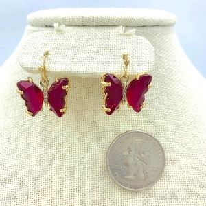 Butterfly Glass Dangle Earrings - Red